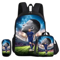 M-Mbappe 3Pcs Set School Backpack Football Star child Rucksack Pencil Bags Bookbag with Lunch bag Sports Knapsack Kids Gift