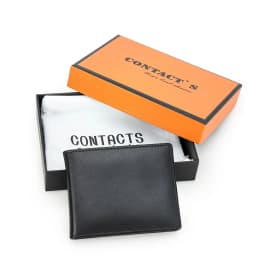 CONTACT'S Genuine Leather Men Wallet Samll Bifold Design Casual Thin Slim Wallets Card Holder Vintage Male Purse Money Clip