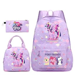 3Pcs/Set My Little Pony Kid Backpack With Lunch Girl School Bag Children Schoolbag For Teenage Girls Women Rainbow Backpack