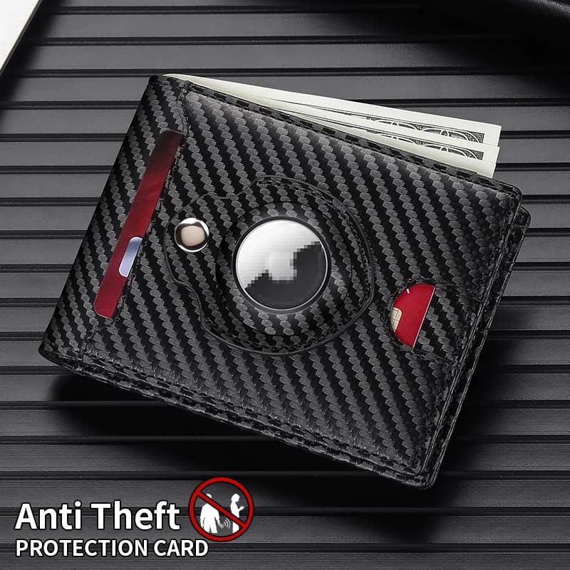GERUOLA Men'S Ultra-Thin Wallet with Apple Airtag Holder - RFID Blocking, Carbon Fiber Texture, Minimalist Design, Multiple Card