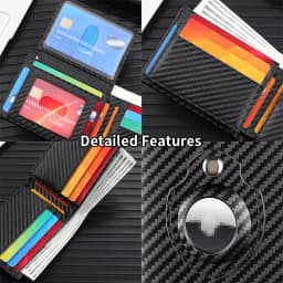 GERUOLA Men'S Ultra-Thin Wallet with Apple Airtag Holder - RFID Blocking, Carbon Fiber Texture, Minimalist Design, Multiple Card