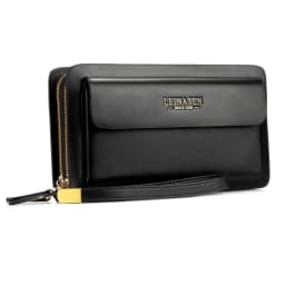 Luxury Men's Wallet with Double Zipper & Money Clip Large Capacity RFID Blocking Clutch Bag for Phone/Cards/Coins Purse for Men