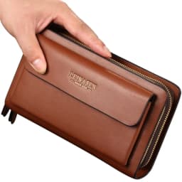 Luxury Men's Wallet with Double Zipper & Money Clip Large Capacity RFID Blocking Clutch Bag for Phone/Cards/Coins Purse for Men