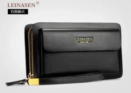 Luxury Men's Wallet with Double Zipper & Money Clip Large Capacity RFID Blocking Clutch Bag for Phone/Cards/Coins Purse for Men