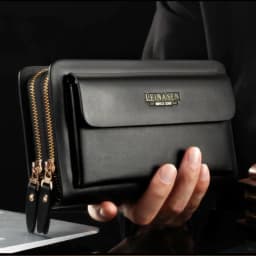 Luxury Men's Wallet with Double Zipper & Money Clip Large Capacity RFID Blocking Clutch Bag for Phone/Cards/Coins Purse for Men
