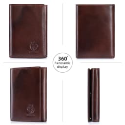 RFID Blocking Genuine Leather Wallet for Men Vintage Thin Trifold Credit Card Holder With ID Window Bill Compartment
