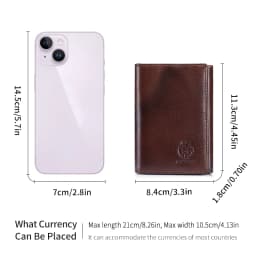 RFID Blocking Genuine Leather Wallet for Men Vintage Thin Trifold Credit Card Holder With ID Window Bill Compartment