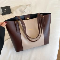 Minimalist Tote Bag with Detachable Inner Pouch Gold Hardware Large Capacity Shoulder Purse for Women Commuter Work Handbag