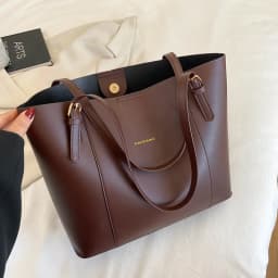 Minimalist Tote Bag with Detachable Inner Pouch Gold Hardware Large Capacity Shoulder Purse for Women Commuter Work Handbag