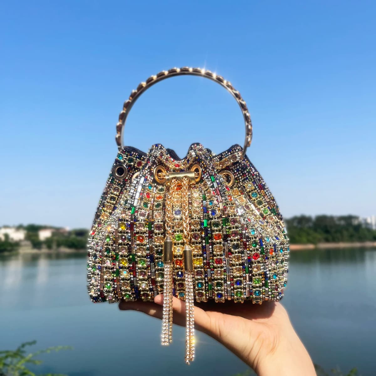 luxury Designer purses and handbags bags for women bucket clutch purse evening banquet bag Crystal rhinestone shoulder bag