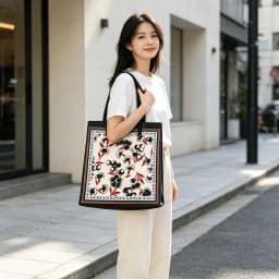 Women'S Large-Capacity Tote Bag, Floral Scarf Print Shoulder Strap, Black Ivory Casual Shoulder Bag, Suitable For Commuting, School, Daily Use, Outdoor Activities, Spring, Summer, And Autumn, Now On 30% Off Discount