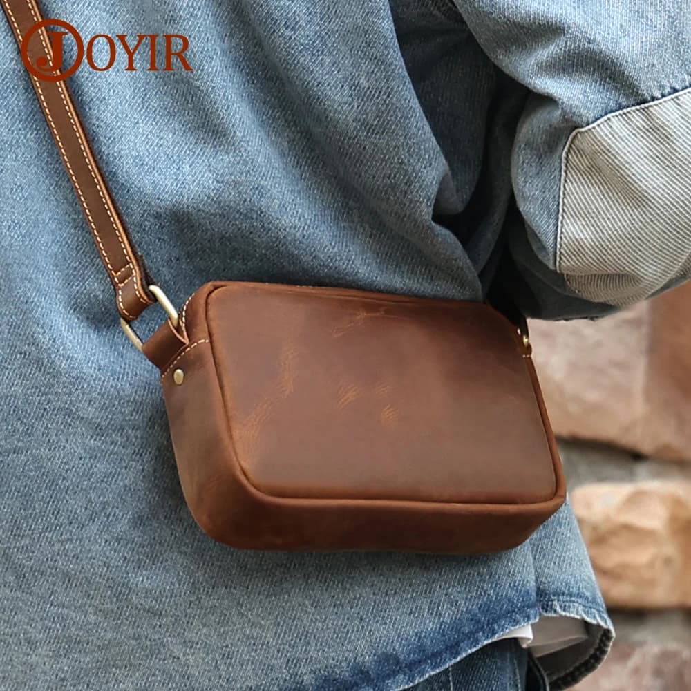 JOYIR Genuine Leather Mini Messenger Bag Travel Crossbody Bag for Women Men Cell Phone Purse Trave Satchel Shoulder Bags