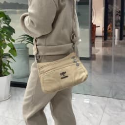 Women Vintage Grey Canvas Shoulder Bag Multi Pocket Crossbody Messenger Bag with Patterned Strap Casual Hobo Handbag for Daily