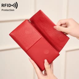 Stylish Women's Wallet Soft PU Leather Long Magnetic Clasp Wallet RFID Multi-Functional Clutch Double Zipper Tri-Fold Coin Purse