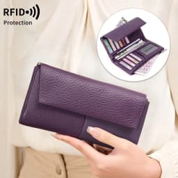 Stylish Women's Wallet Soft PU Leather Long Magnetic Clasp Wallet RFID Multi-Functional Clutch Double Zipper Tri-Fold Coin Purse