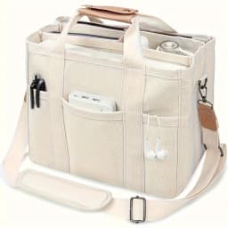 Large Capacity Multi-Pocket Shoulder Bag with Compartments, Multifunctional Tote Bag Design, Sturdy Handle, Beige