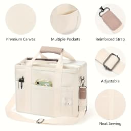 Large Capacity Multi-Pocket Shoulder Bag with Compartments, Multifunctional Tote Bag Design, Sturdy Handle, Beige
