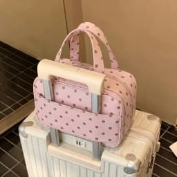 New Handheld Makeup Bag for Women Polka Dot Large Capacity 3-Layer Partition Travel Toiletry Organizer for Skincare Cosmetic Bag