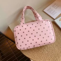 New Handheld Makeup Bag for Women Polka Dot Large Capacity 3-Layer Partition Travel Toiletry Organizer for Skincare Cosmetic Bag