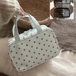 New Handheld Makeup Bag for Women Polka Dot Large Capacity 3-Layer Partition Travel Toiletry Organizer for Skincare Cosmetic Bag