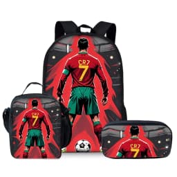 Football Print Three Piece Backpacks Set for Boy and Girls Best Gifts 2D Flat Cartoon School Bag for Children