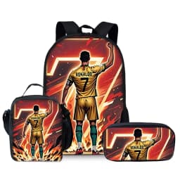 Football Print Three Piece Backpacks Set for Boy and Girls Best Gifts 2D Flat Cartoon School Bag for Children