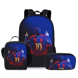 Football Print Three Piece Backpacks Set for Boy and Girls Best Gifts 2D Flat Cartoon School Bag for Children