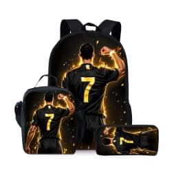 Football Print Three Piece Backpacks Set for Boy and Girls Best Gifts 2D Flat Cartoon School Bag for Children