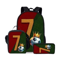Football Print Three Piece Backpacks Set for Boy and Girls Best Gifts 2D Flat Cartoon School Bag for Children