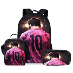 Football Print Three Piece Backpacks Set for Boy and Girls Best Gifts 2D Flat Cartoon School Bag for Children