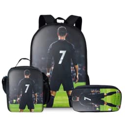 Football Print Three Piece Backpacks Set for Boy and Girls Best Gifts 2D Flat Cartoon School Bag for Children