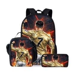 Football Print Three Piece Backpacks Set for Boy and Girls Best Gifts 2D Flat Cartoon School Bag for Children