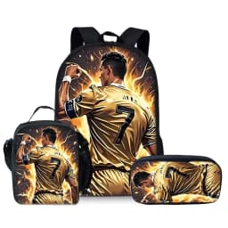 Football Print Three Piece Backpacks Set for Boy and Girls Best Gifts 2D Flat Cartoon School Bag for Children