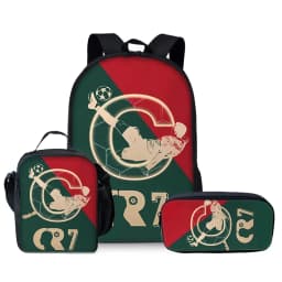 Football Print Three Piece Backpacks Set for Boy and Girls Best Gifts 2D Flat Cartoon School Bag for Children
