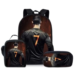 Football Print Three Piece Backpacks Set for Boy and Girls Best Gifts 2D Flat Cartoon School Bag for Children