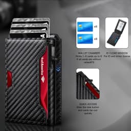 Men Carbon Fiber RFID Blocking Pop Up Wallet, Slim Minimalist Credit Card Holder Multi Slots Portable Business Card Purse