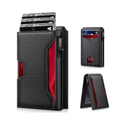 Men Carbon Fiber RFID Blocking Pop Up Wallet, Slim Minimalist Credit Card Holder Multi Slots Portable Business Card Purse