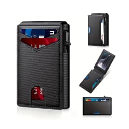 Men Carbon Fiber RFID Blocking Pop Up Wallet, Slim Minimalist Credit Card Holder Multi Slots Portable Business Card Purse