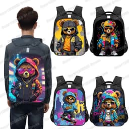 14/16inch Kawaii Graffiti Bear Print Backpack for 3-18 Years Old Hip Hop Children Kids School Bags Teenager Travel Daypack Gift