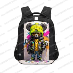 14/16inch Kawaii Graffiti Bear Print Backpack for 3-18 Years Old Hip Hop Children Kids School Bags Teenager Travel Daypack Gift