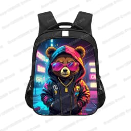 14/16inch Kawaii Graffiti Bear Print Backpack for 3-18 Years Old Hip Hop Children Kids School Bags Teenager Travel Daypack Gift