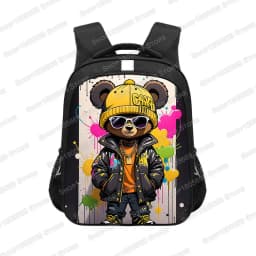 14/16inch Kawaii Graffiti Bear Print Backpack for 3-18 Years Old Hip Hop Children Kids School Bags Teenager Travel Daypack Gift