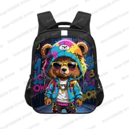 14/16inch Kawaii Graffiti Bear Print Backpack for 3-18 Years Old Hip Hop Children Kids School Bags Teenager Travel Daypack Gift
