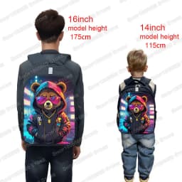 14/16inch Kawaii Graffiti Bear Print Backpack for 3-18 Years Old Hip Hop Children Kids School Bags Teenager Travel Daypack Gift