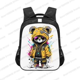 14/16inch Kawaii Graffiti Bear Print Backpack for 3-18 Years Old Hip Hop Children Kids School Bags Teenager Travel Daypack Gift