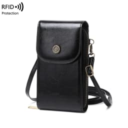 Retro Oil Wax Leather Mobile Phone Bag, RFID, Anti-theft, Brush, Vertical Shoulder Bag, Fashion Crossbody Wallet