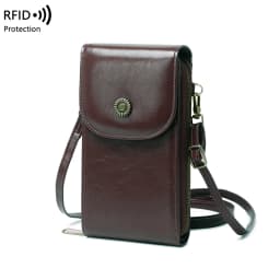 Retro Oil Wax Leather Mobile Phone Bag, RFID, Anti-theft, Brush, Vertical Shoulder Bag, Fashion Crossbody Wallet