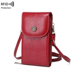 Retro Oil Wax Leather Mobile Phone Bag, RFID, Anti-theft, Brush, Vertical Shoulder Bag, Fashion Crossbody Wallet