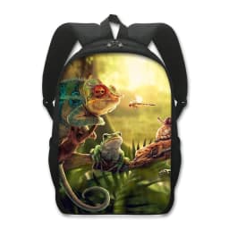 16 Inches Pet Frog Chameleon Snak Spider Animal Print Backpack Women School Bags for Travel Children Kids Book Bag Gift