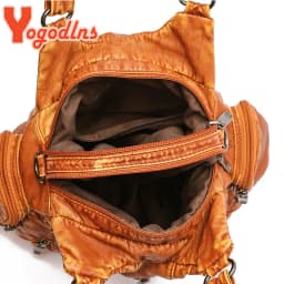 Yogodlns Vintage Soft PU Leather Shoulder Bag Women Large Capacity Handbag Fashion Crossbody Bag Stitching Color Handle Bag sac